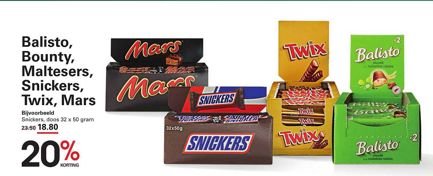 Balisto, Bounty, Maltesers, Snickers, Twix, Mars