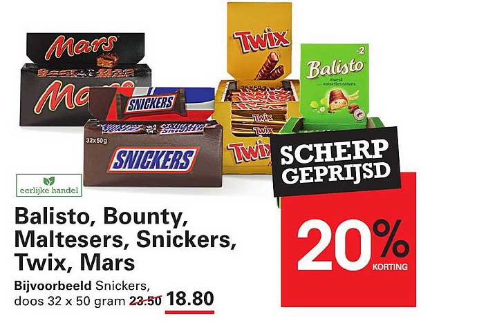 Balisto, Bounty, Maltesers, Snickers, Twix, Mars