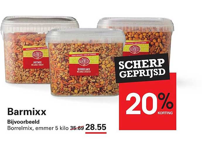 Barmixx Bijvoorbeeld Borrelmix, emmer 5 kilo 20% korting