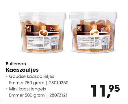 Buitengaan Kaaszoutjes Goudse kaasbolletjes Emmer 760 gram | 28010350 Mini kaassstengels Emmer 500 gram | 28073121