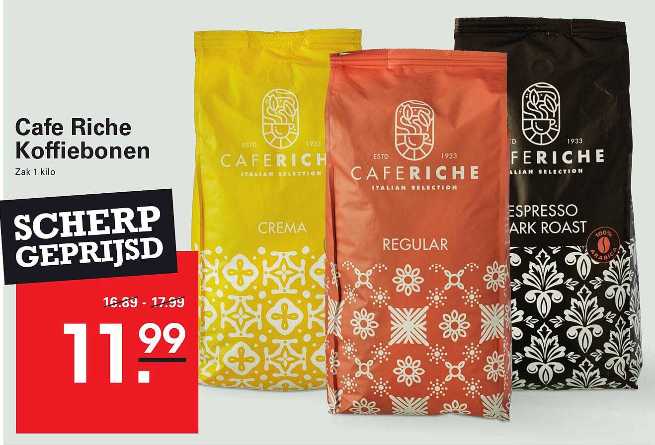 Cafe Riche Koffiebonen Zak 1 kilo SCHERP GEPRIJSD