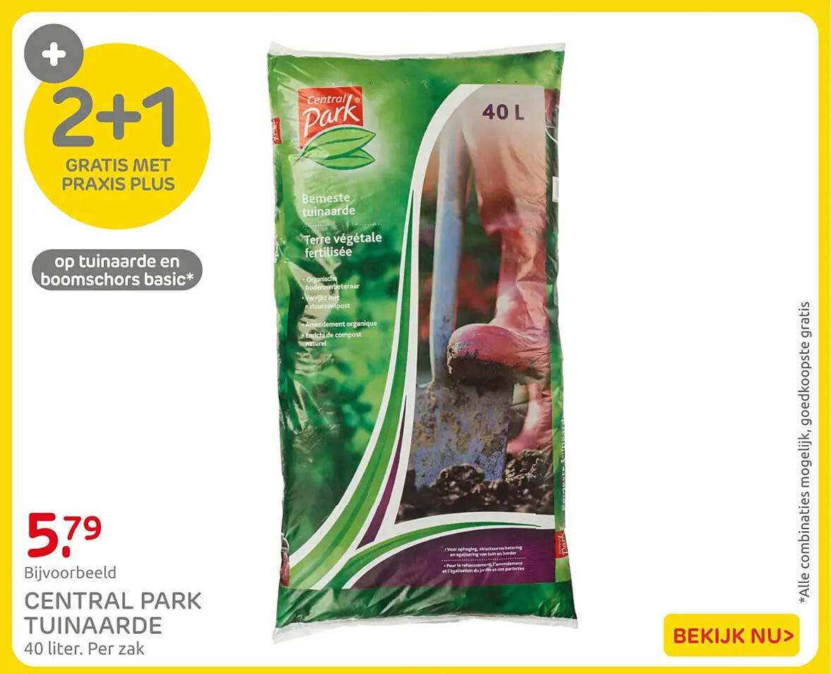 CENTRAL PARK TUINAARDE 40 liter. Per zak 2+1 GRATIS MET PRAXIS PLUS
