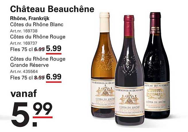 Château Beauchéne Rhône, Frankrijk Côtes du Rhône Blanc Côtes du Rhône Rouge Fles 75 cl