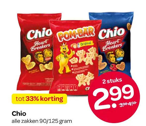Chio alle zakken 90/125 gram tot 33% korting