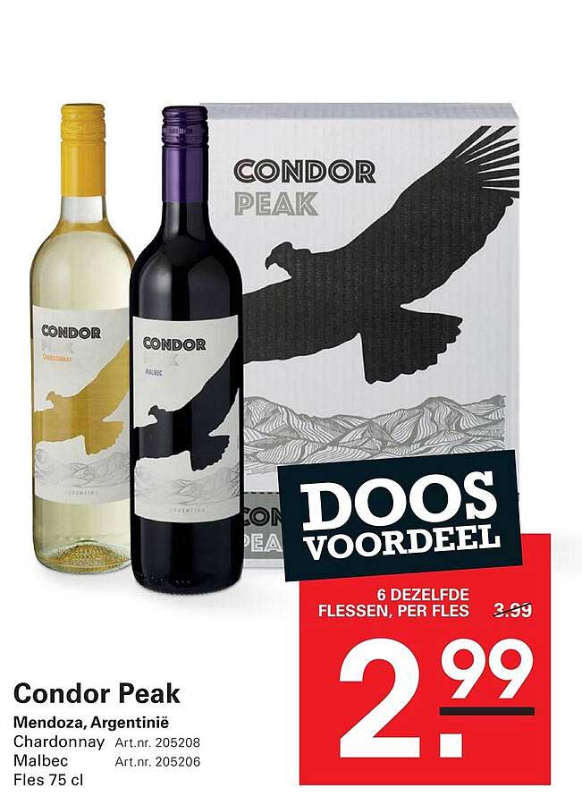 Condor Peak Mendoza, Argentinië Chardonnay Malbec Fles 75 cl DOOS VOORDEEL