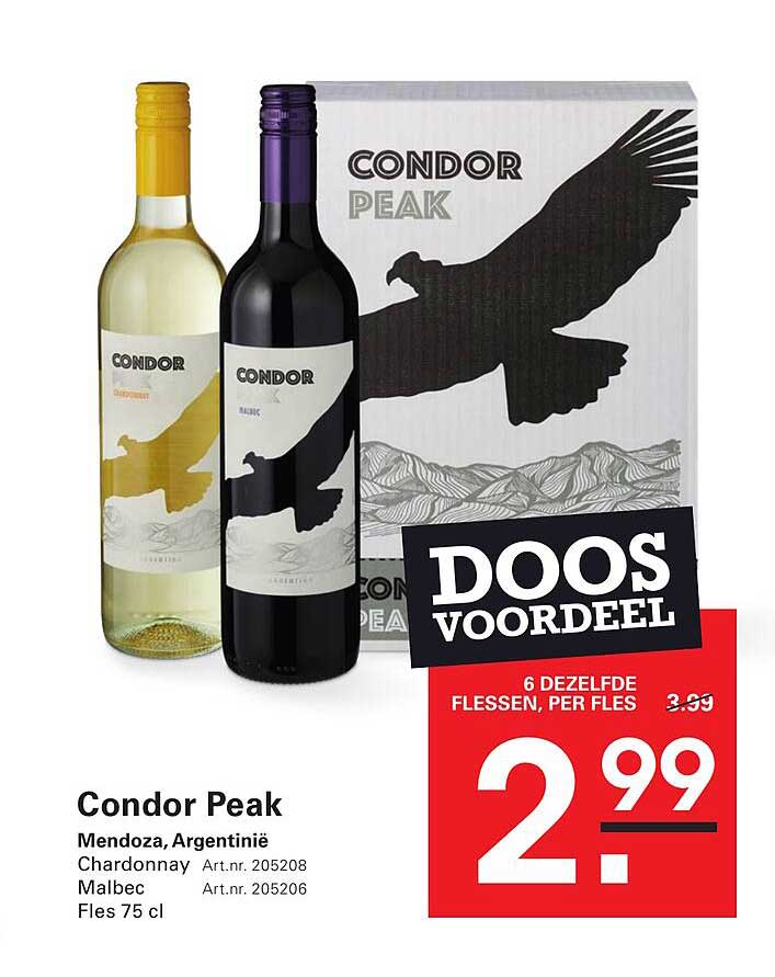 Condor Peak Mendoza, Argentinië Chardonnay / Malbec Fles 75 cl DOOS VOORDEEL