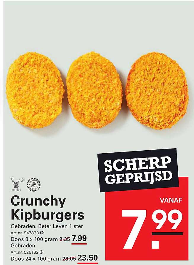 Crunchy Kipburgers SCHERP GEPRIJSD