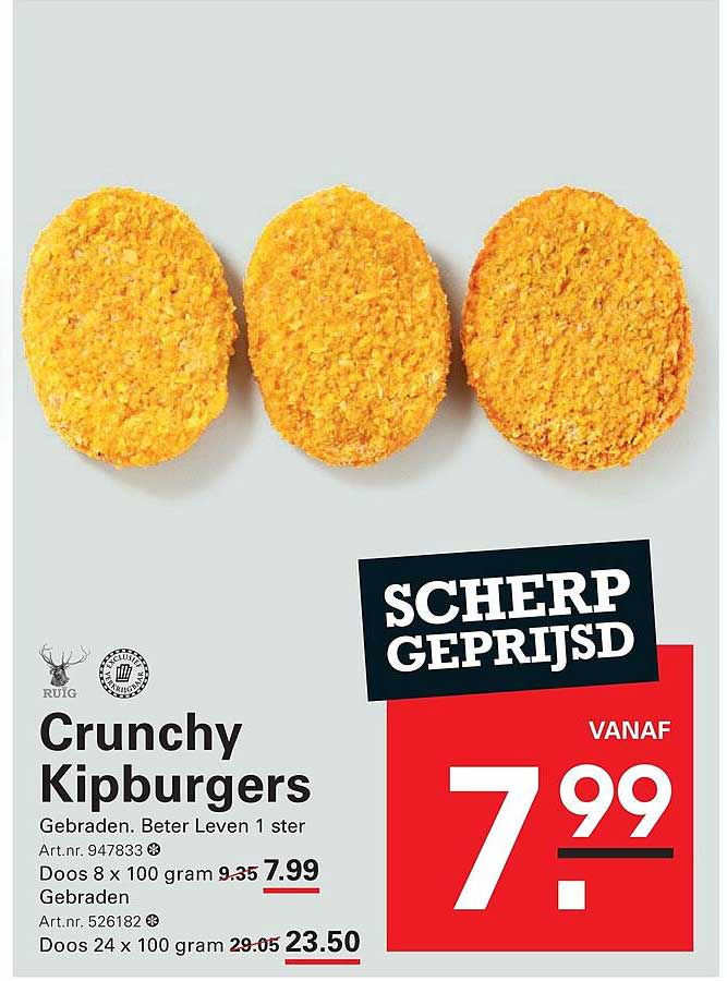 Crunchy Kipburgers SCHERP GEPRIJSD