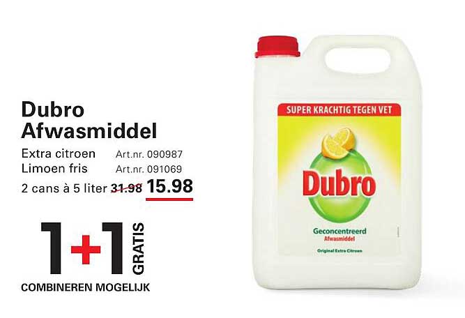 Dubro Afwasmiddel 1+1 GRATIS