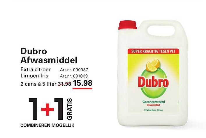 Dubro Afwasmiddel Extra citroen Limeon fris 2 cans à 5 liter 1+1 GRATIS COMBINEREN MOGELIJK