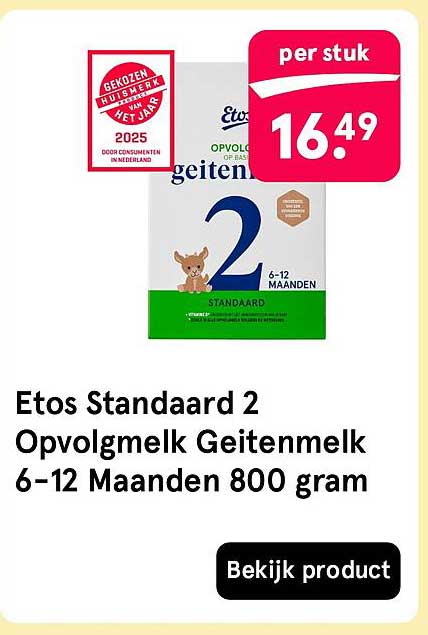 Etos Standaard 2 Opvolgmelk Geitenmelk 6-12 Maanden 800 gram