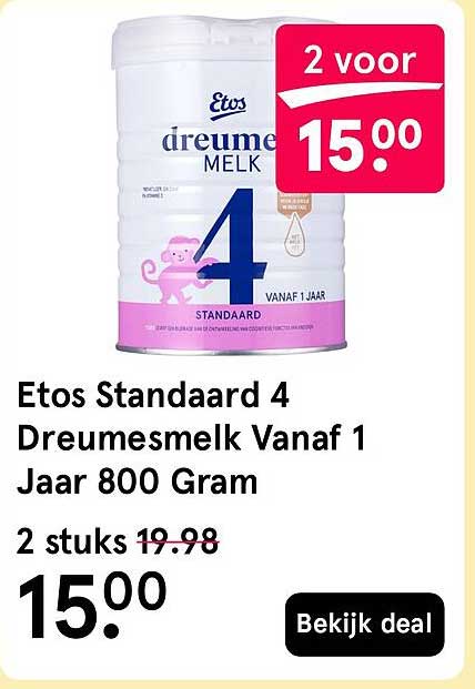 Etos Standaard 4 Dreumesmelk Vanaf 1 Jaar 800 Gram 2 stuks