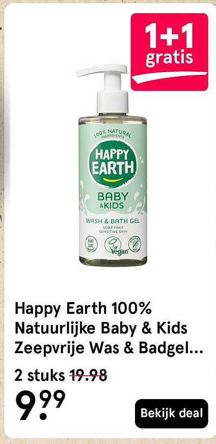 Happy Earth 100% Natuurlijke Baby & Kids Zeepvrije Was & Badgel... 1+1 gratis