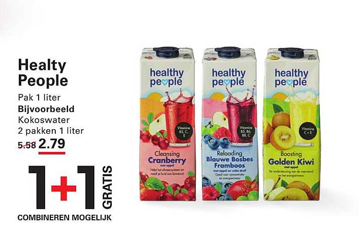 Healthy People Pak 1 liter Bijkoerbeeld Kokoswater 2 pakken 1 liter 1+1 gratis