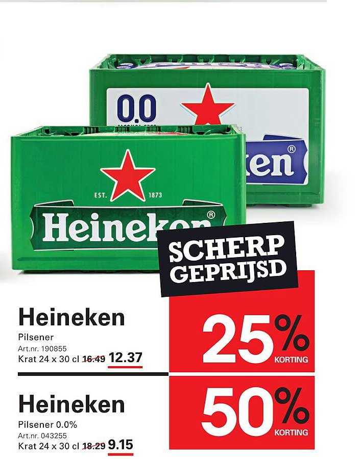 Heineken Pilsener Krat 24 x 30 cl 25% korting
