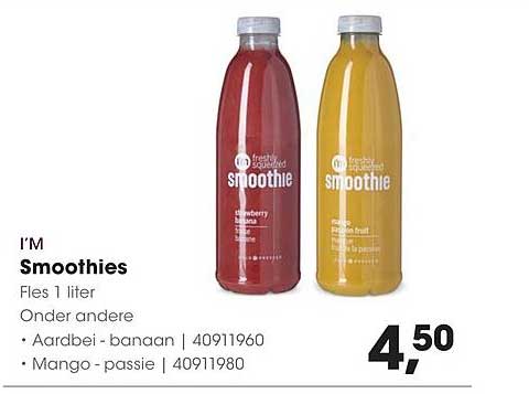I'M Smoothies Fles 1 liter Onder andere • Aardbei - banaan | 40911960 • Mango - passie | 40911980