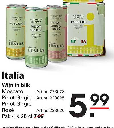 Italië Wijn in blik Moscato Pinot Grigio Pinot Grigio Rosé