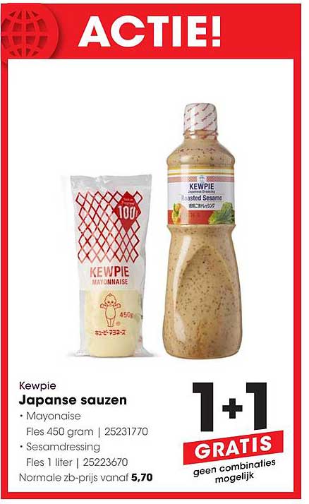Kewpie Japanse sauzen 1+1 GRATIS
