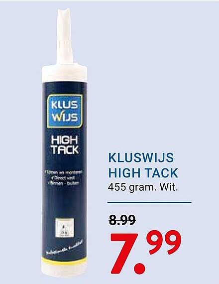 KLUSWIJS HIGH TACK 455 gram. Wit.