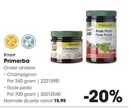 Knorr Primerba Onder andere • Champignon • Rode pesto