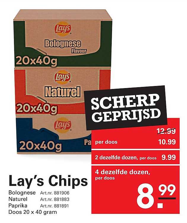 Lay's Chips Bolognese, Naturel, Paprika Doos 20 x 40 gram SCHEEP GEPRIJSD