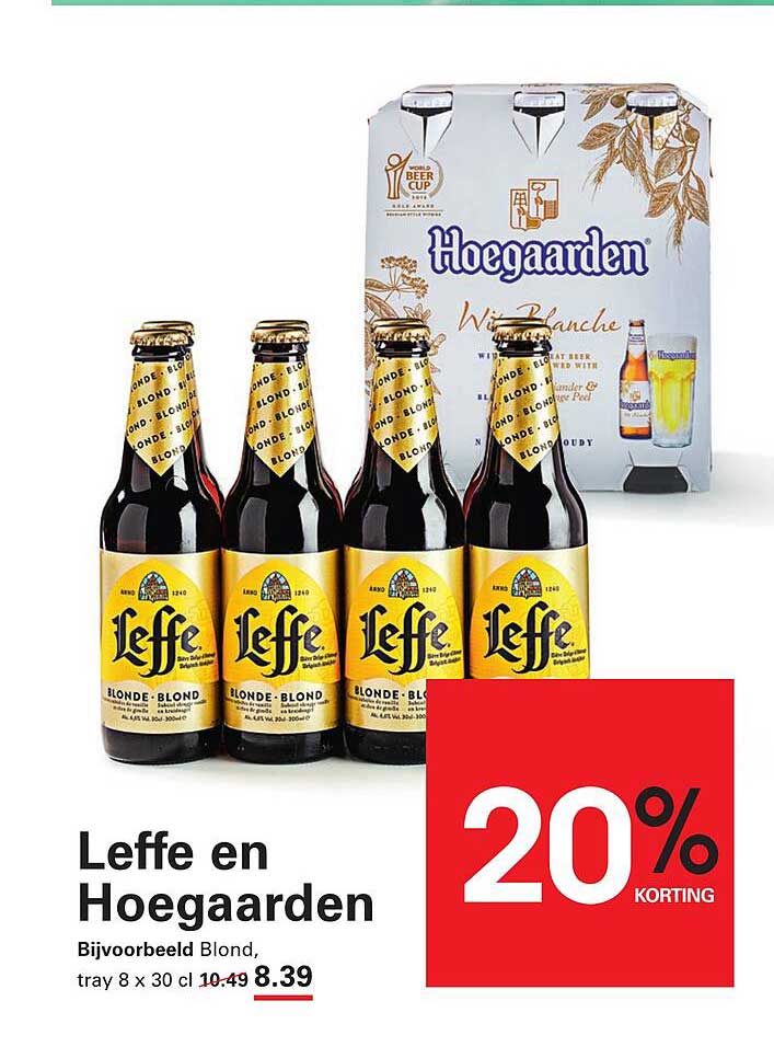 Leffe en Hoegaarden Bijvoorbeeld Blond, tray 8 x 30 cl 20% KORTING