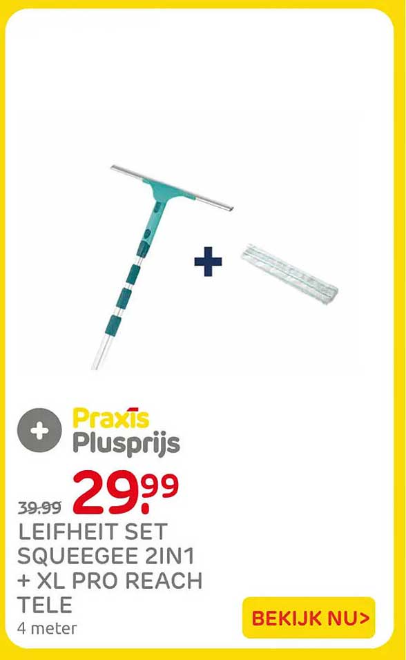 Leifheit set squeegee 2in1 + XL Pro Reach tele 4 meter Praxis Plusprijs