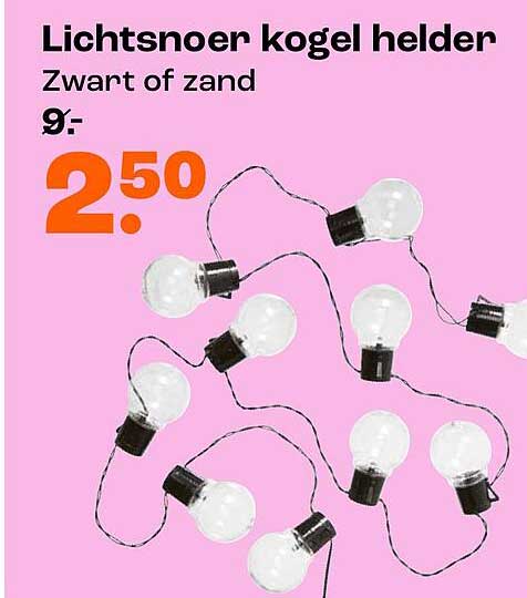 Lichtsnoer kogel helder Zwart of zand