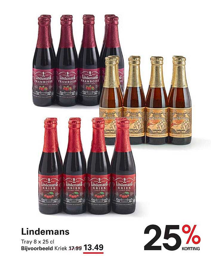 Lindemans Tray 8 x 25 cl Bijvoorbeeld Kriek 25% KORTING