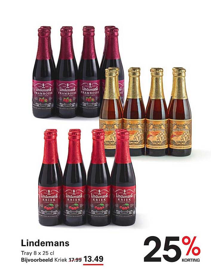 Lindemans Tray 8 x 25 cl Bijvoorbeeld Kriek 25% korting