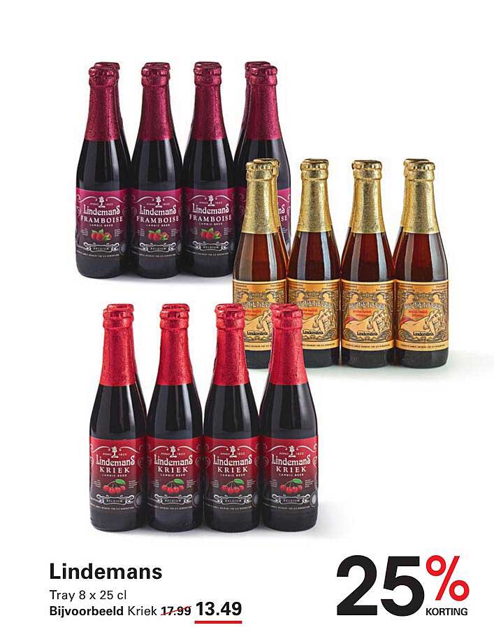 Lindemans Tray 8 x 25 cl Bijvoorbeeld Kriek 25% KORTING