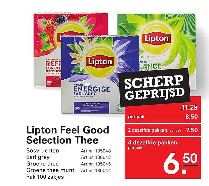 Lipton Feel Good Selection The Bosvruchten Earl grey Groene thee Groene thee munt Pak 100 zakjes