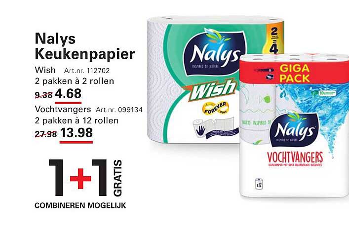 Nalys Keukenpapier Wish 2 pakken à 2 rollen 1+1 gratis