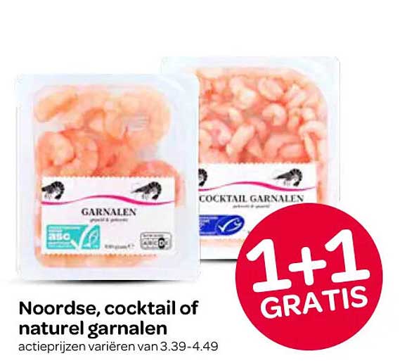 Noordse, cocktail of naturel garnalen 1+1 GRATIS