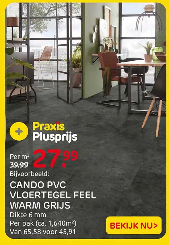 Praxis Plusprijs CANDO PVC VLOERTEGEL FEEL WARM GRIJS
