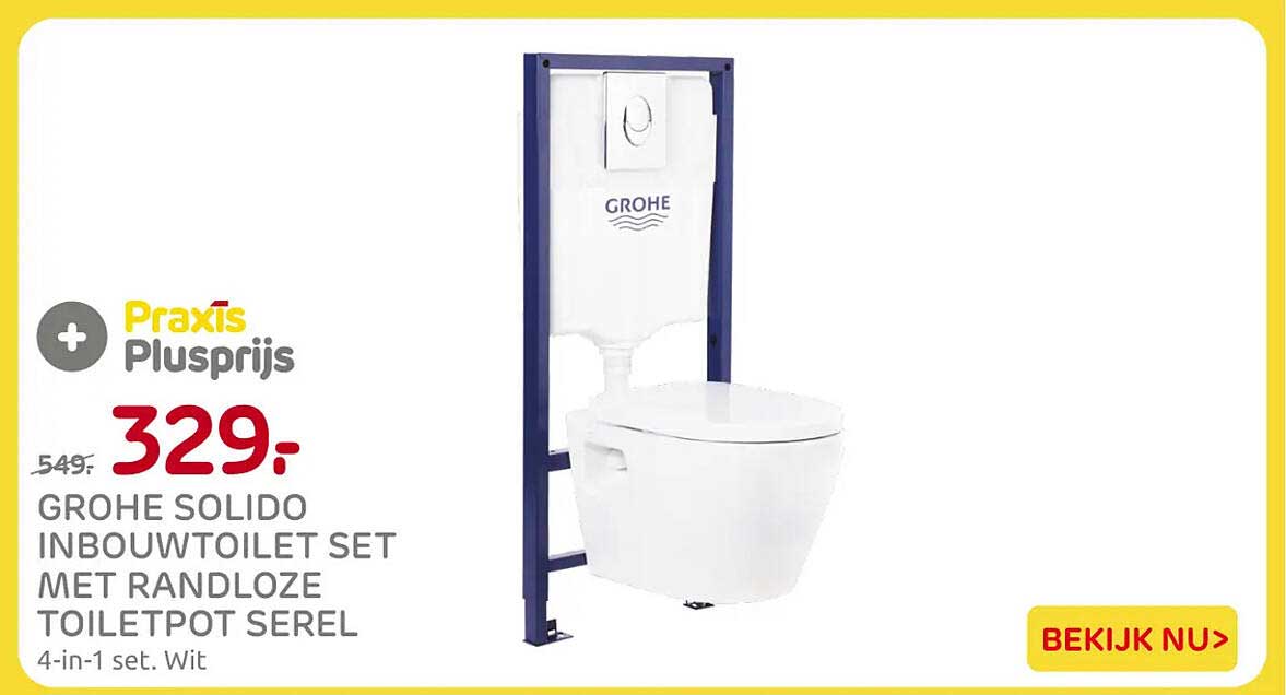 Praxis Plusprijs GROHE SOLIDO INBOUWTOILET SET MET RANDLOZE TOILETPOT SEREl