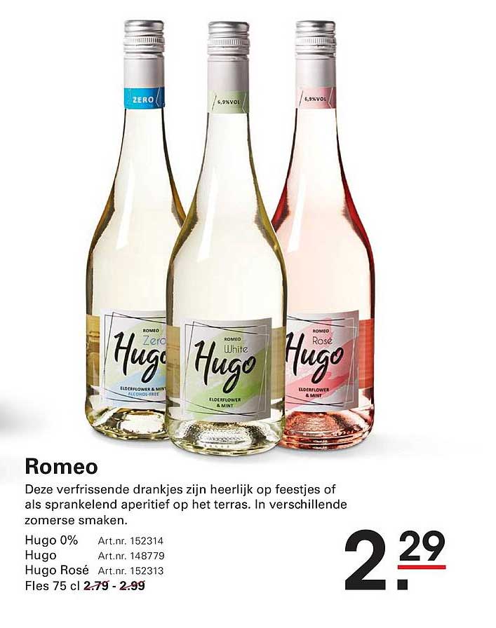 Romeo Hugo 0% Hugo Hugo Rosé Fles 75 cl