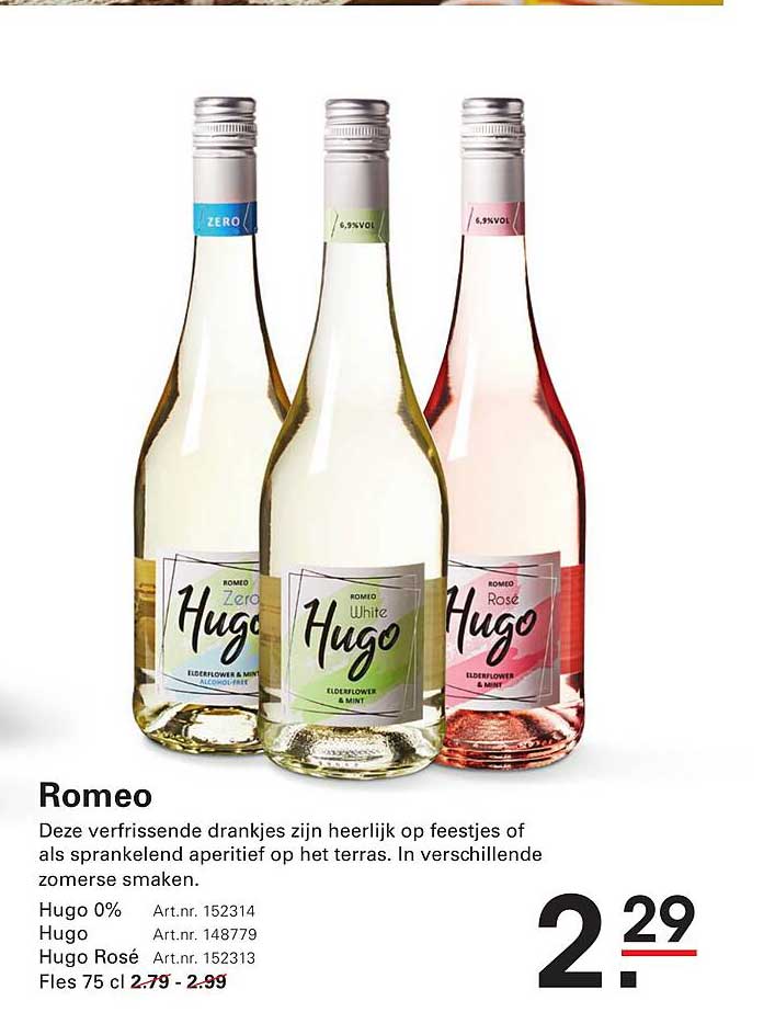 Romeo Hugo 0% Hugo Hugo Rosé Fles 75 cl
