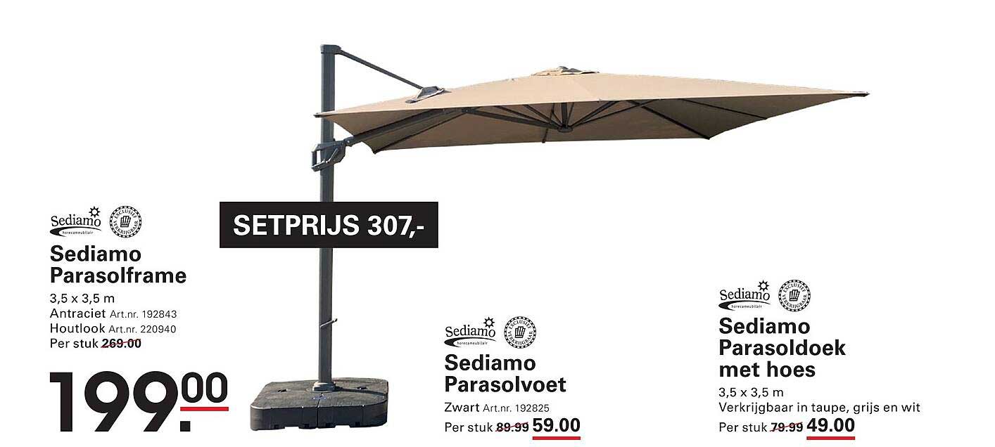 Sediamo Parasolframe 3,5 x 3,5 m Antraciet Art.nr. 192843 Houtlook Art.nr. 220940 Setprijs 307,-