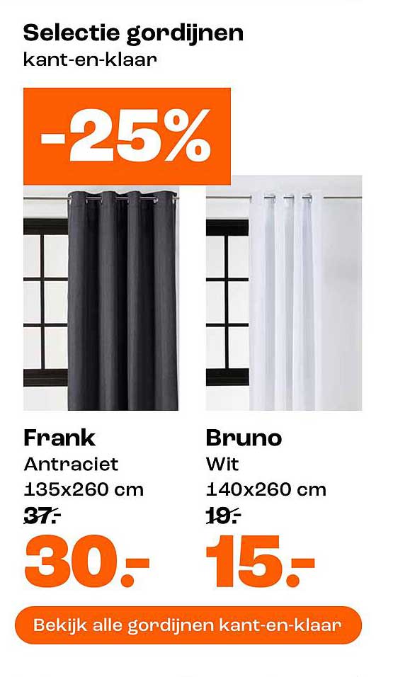 Selectie gordijnen kant-en-klaar -25%