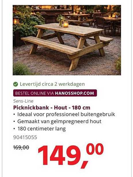 Sens-Line Picknickbank - Hout - 180 cm