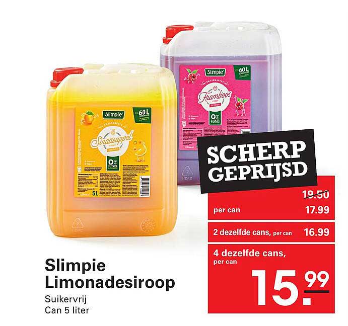 Slimpie Limonadesiroop Suikervrij Can 5 liter SCHERP GEPRIJSD