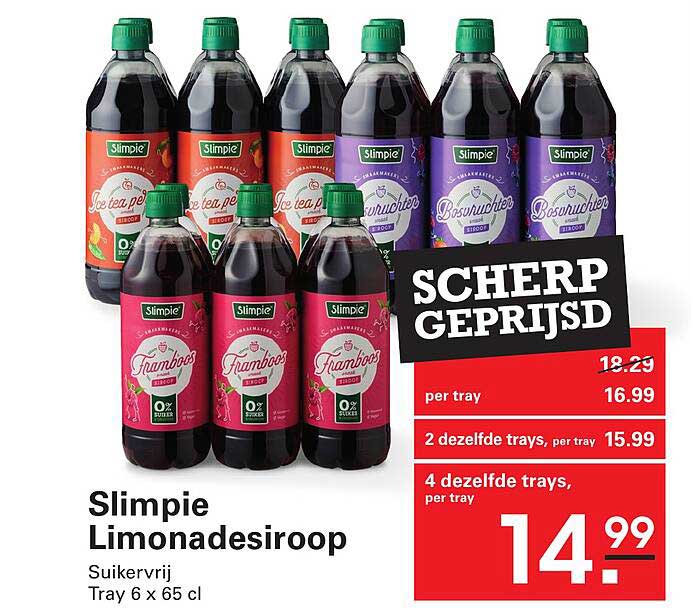 Slimpie Limonadesiroop Suikervrij Tray 6 x 65 cl