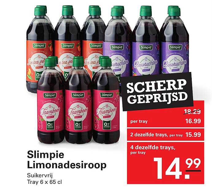 Slimpie Limonadesiroop Suikervrij Tray 6 x 65 cl