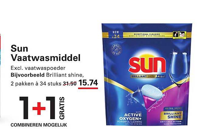 Sun Vaatwasmiddel Excl. vaatwaspoeder Bijvoorbeeld Brilliant shine, 2 pakken à 34 stuks 1+1 gratis
