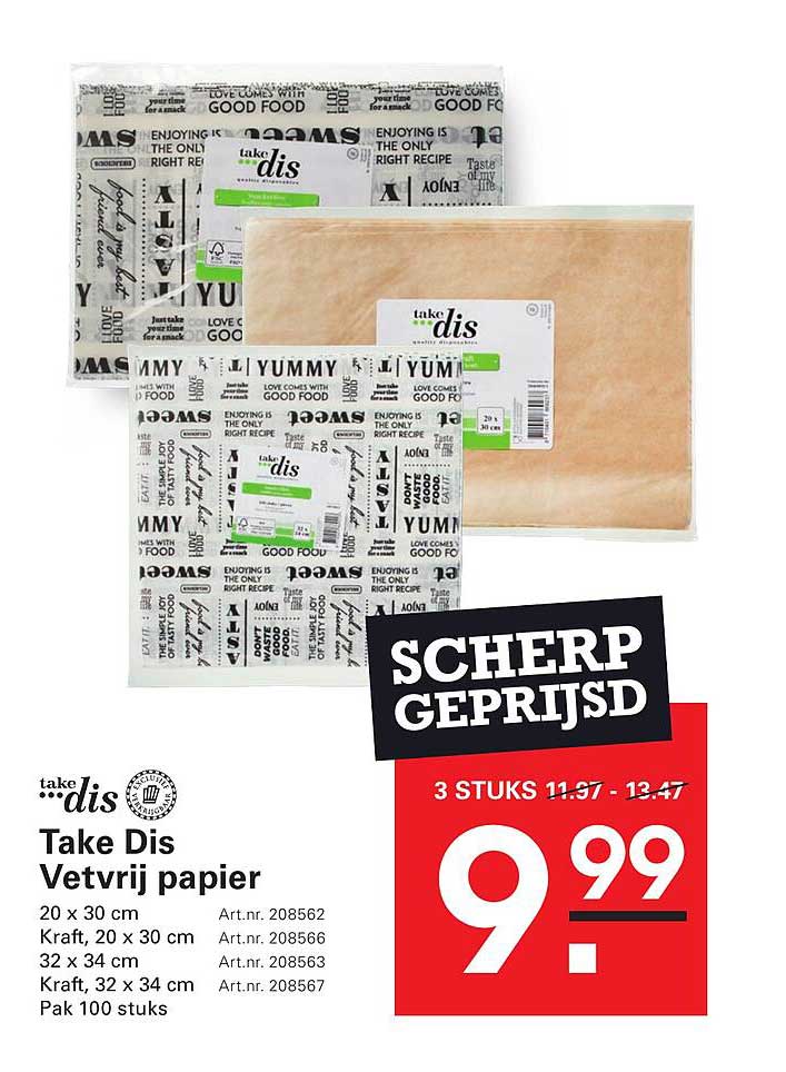 Take Dis Vetvrij papier Scherp geprijsd