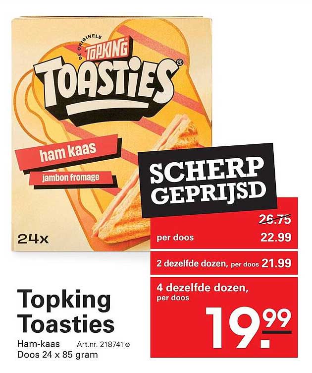 Topking Toasties Ham-kaas Doos 24 x 85 gram