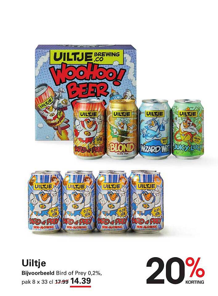 Uiltje Bijvoorbeeld Bird of Prey 0,2%, pak 8 x 33 cl