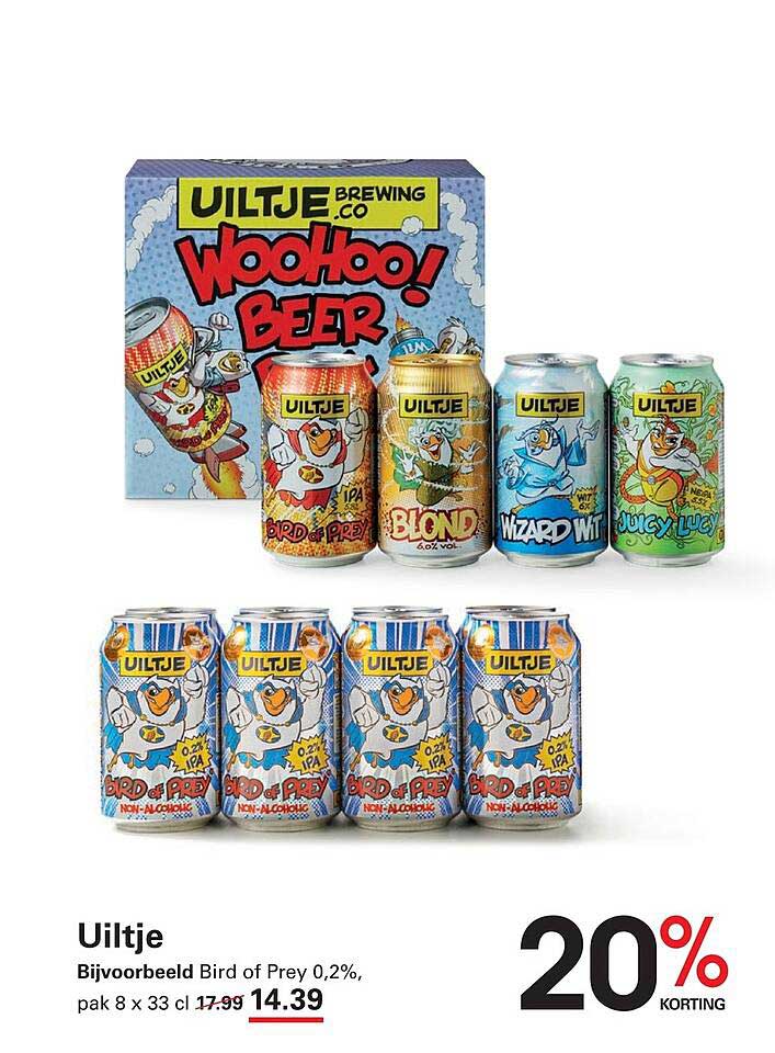 Uiltje Bijvoorbeeld Bird of Prey 0,2%, pak 8 x 33 cl 20% korting