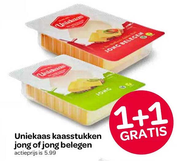Uniekaas kaasstukken jong of jong belegen 1+1 GRATIS